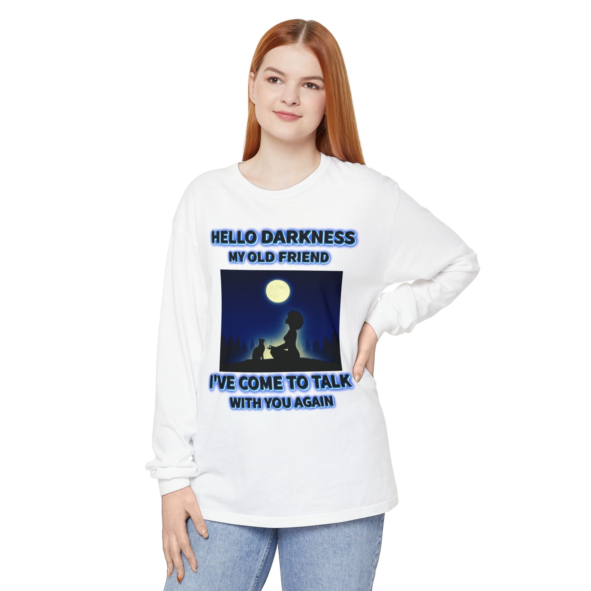 🌙🖤 Hello Darkness, My Old Friend™ — Moonlit Soul Long Sleeve Tee ✨🌌