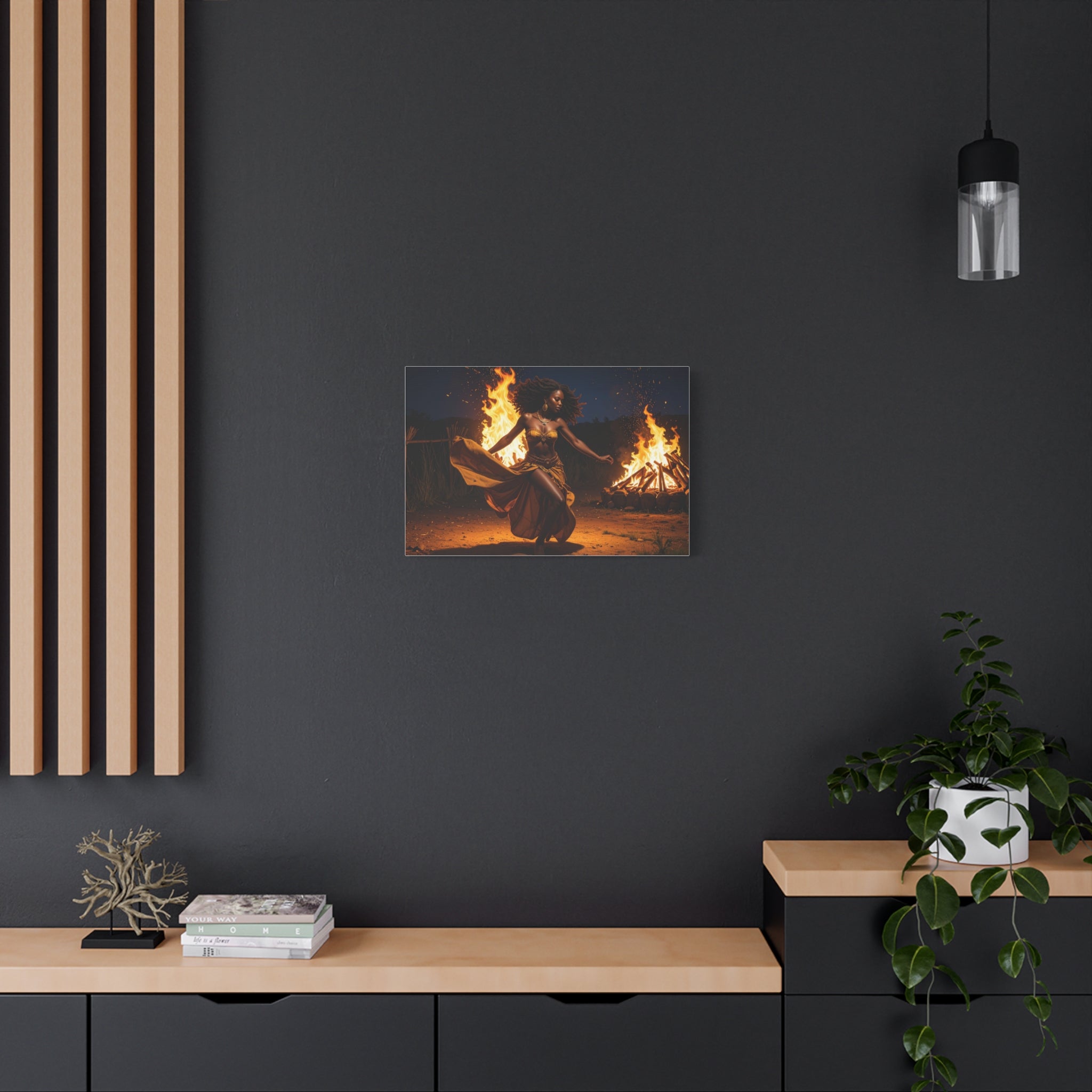Afro Fire Dancer Matte Canvas Print — Stretched Wall Art