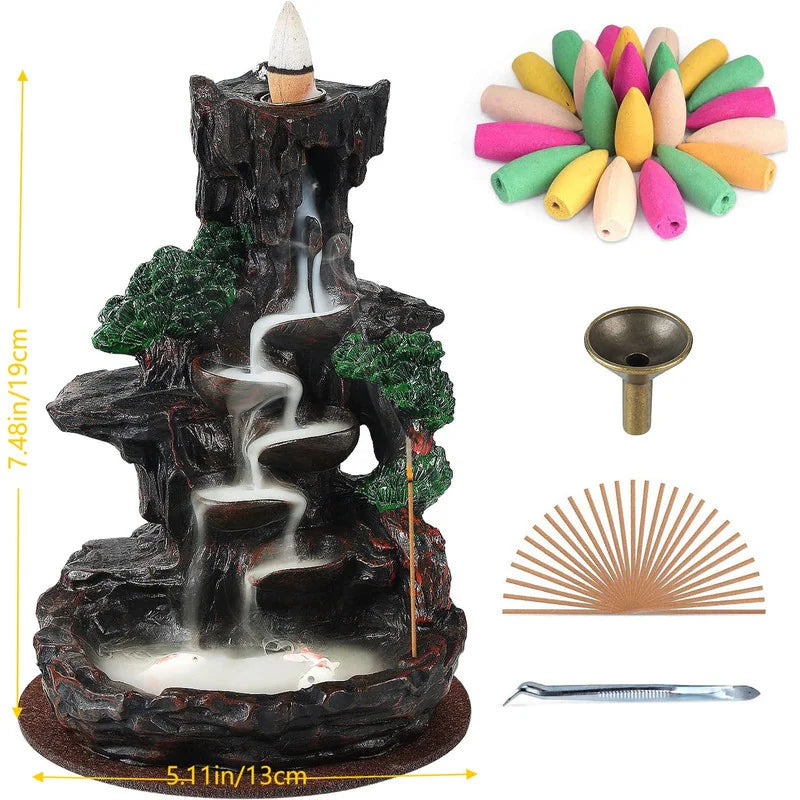 Backflow Incense Holders,Burner Waterfall,With Incense Cones&Sticks,For Home Decor or Atmosphere Adjustment