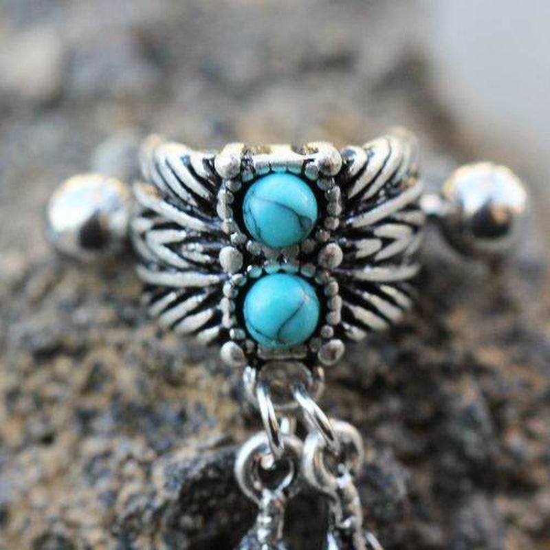 Turquoise & Feather Cartilage Cuff Earring