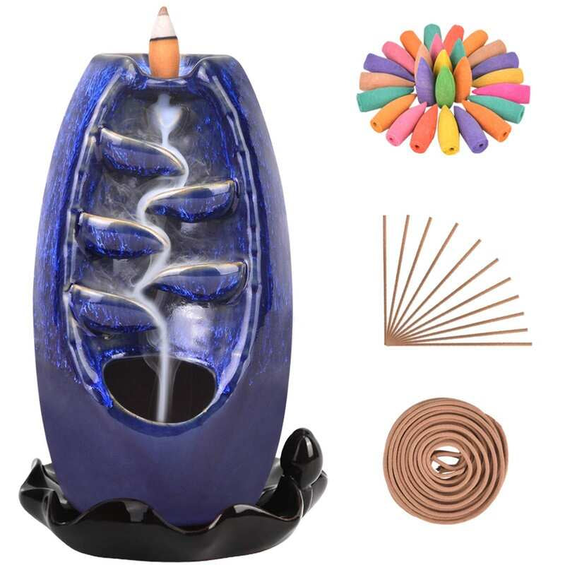 Backflow Incense Holders,Burner Waterfall,With Incense Cones&Sticks,For Home Decor or Atmosphere Adjustment
