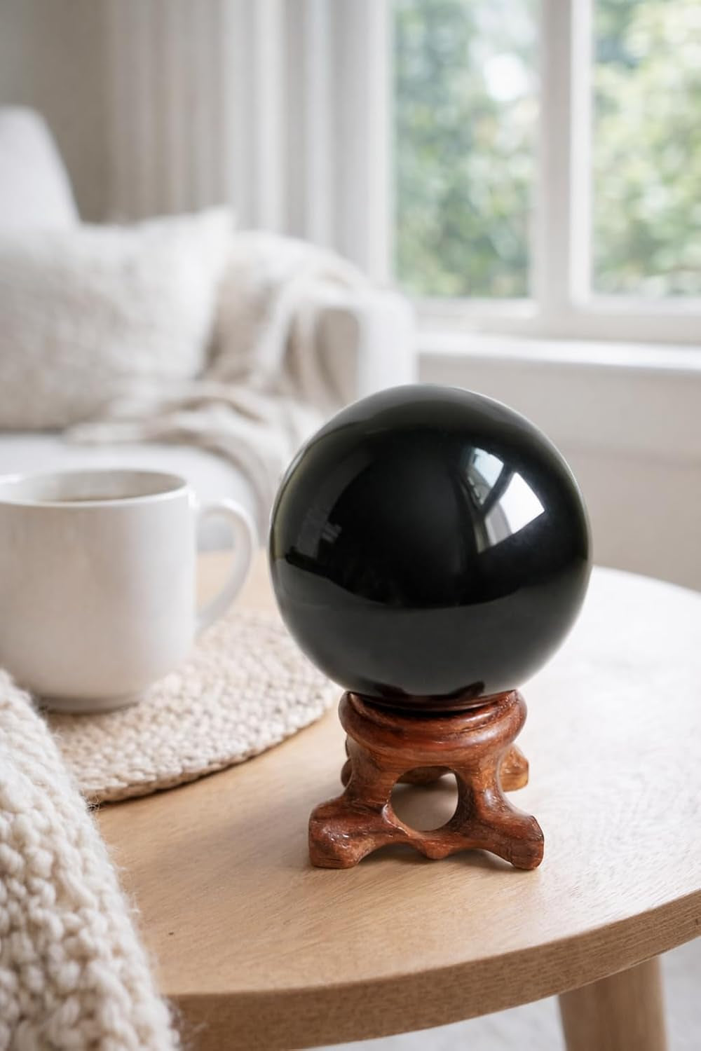 Obsidian Sphere for Meditation, Fortune Telling, and Feng Shui – Large Black Crystal Ball with Stand