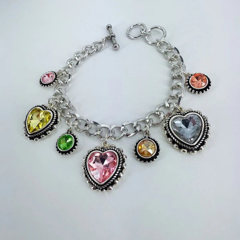 Multicolor Heart Oval Charms Chain Bracelet