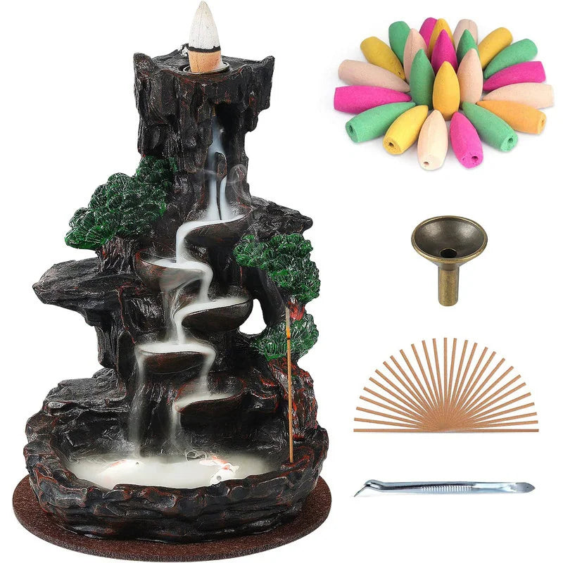 Backflow Incense Holders,Burner Waterfall,With Incense Cones&Sticks,For Home Decor or Atmosphere Adjustment