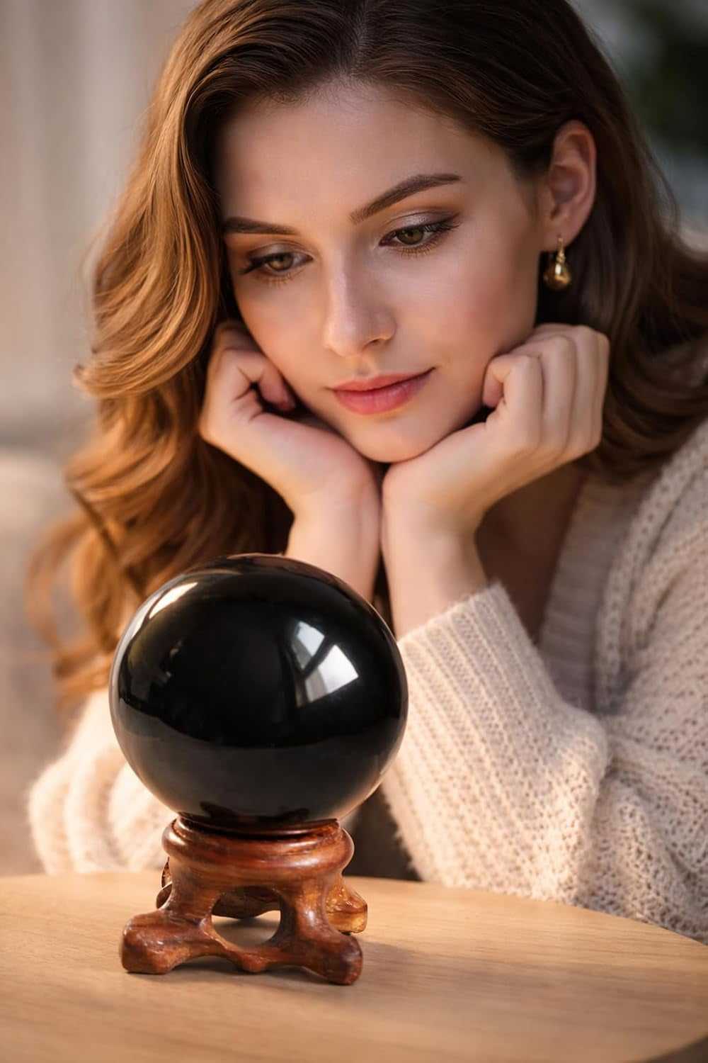 Obsidian Sphere for Meditation, Fortune Telling, and Feng Shui – Large Black Crystal Ball with Stand
