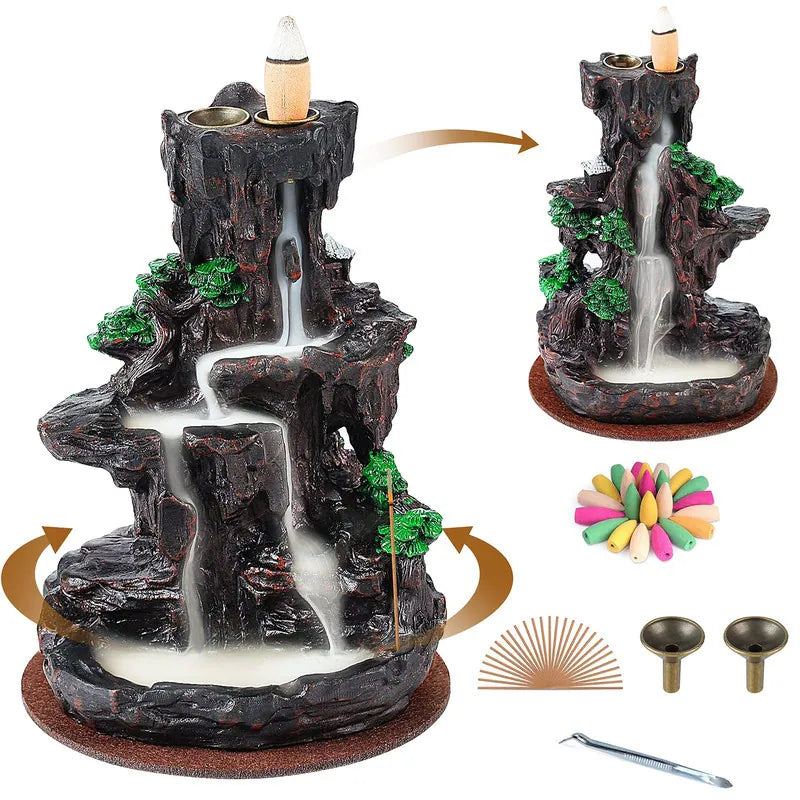 Backflow Incense Holders,Burner Waterfall,With Incense Cones&Sticks,For Home Decor or Atmosphere Adjustment